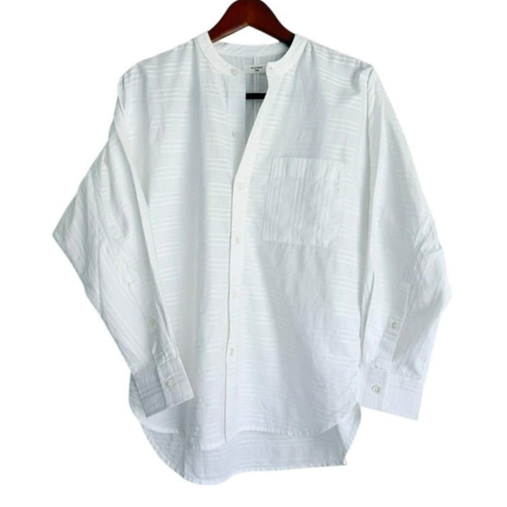 Billy Reid Mens XXS White Dobby‎ Stripe Band Collar Button Down Shirt